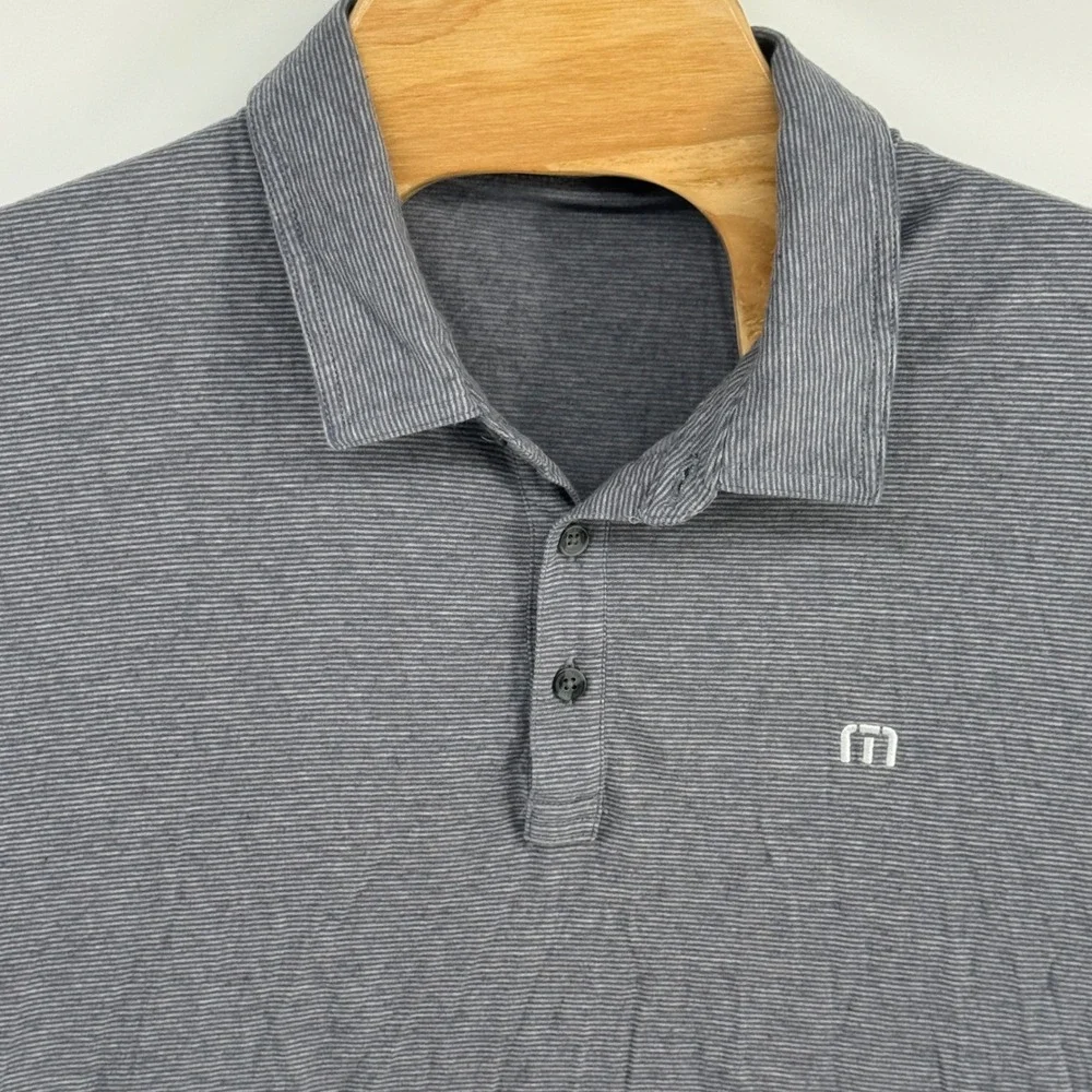 TravisMathew‎ Mens XXL Gray Striped Cotton Modal Blend Golf Polo Shirt
